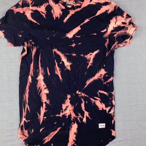 Hand Dyed Navy Blue & Pink Tie Dye T-Shirt / - Picture 3 of 4